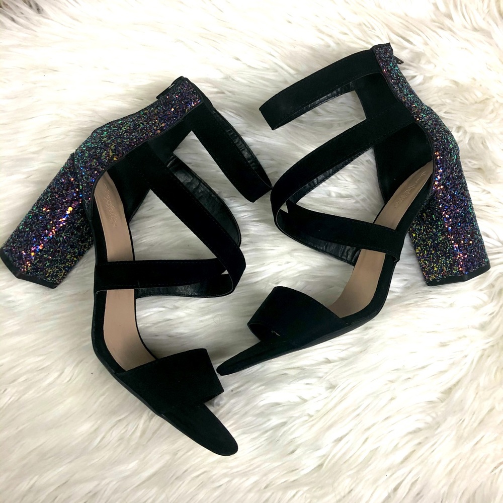 Glitter Block Heel Open Toe Size 10